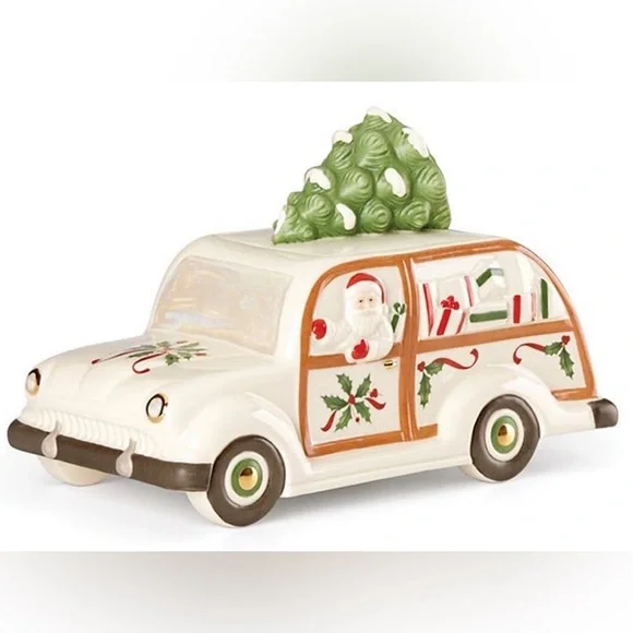 Lenox Holiday Station Wagon Cookie Jar with Santa & Christmas Tree New - Picture 2 of 3
